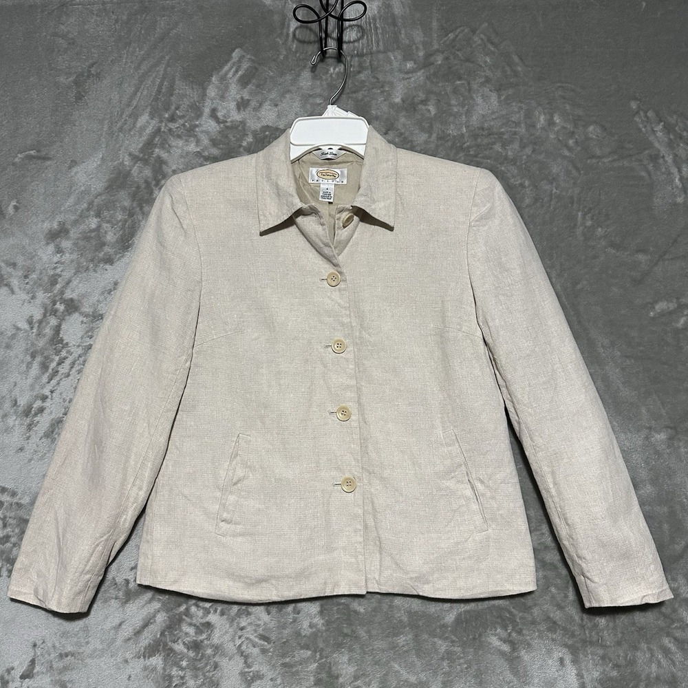 Vintage Talbots Petites 100% Irish Linen Blazer Jacket Womens 4P Ivory Old Money